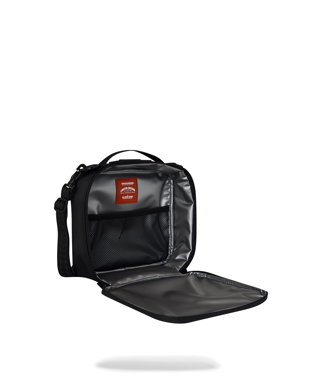 SPRAYGROUND® SNACK PACK SHARK CENTRAL BLACK NYLON CAMO EMBOSSED SHARK SNACKPACK
