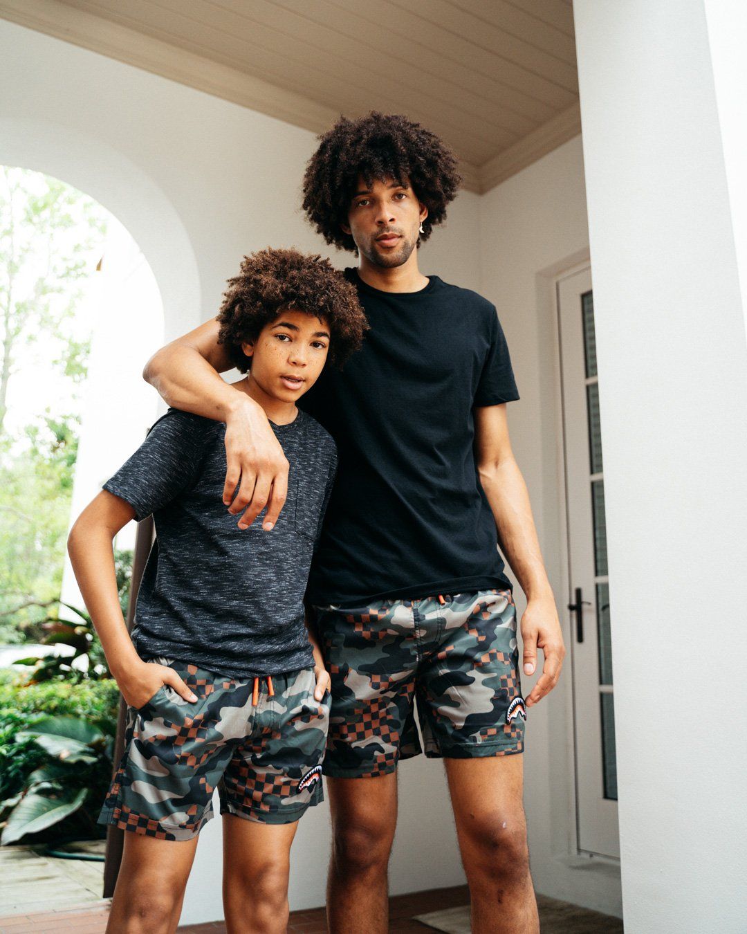 SPRAYGROUND® SWIM KIDS CAMO CHECKERED SWIM TRUNKS