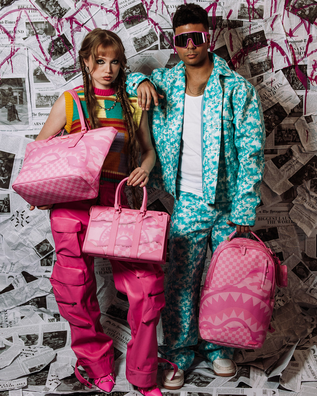 SPRAYGROUND® DUFFLE PINK 3AM RIPTIDE MINI PYRAMID DUFFLE