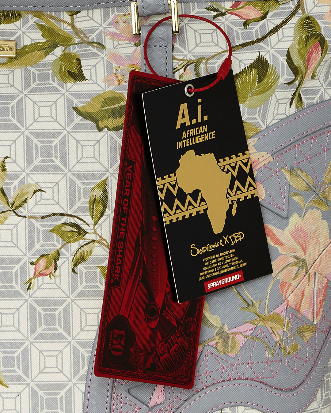 SPRAYGROUND® TOTE A.I. AFRICAN INTELLIGENCE ELEGANT ENERGY TOTE - SANDFLOWER COLLAB