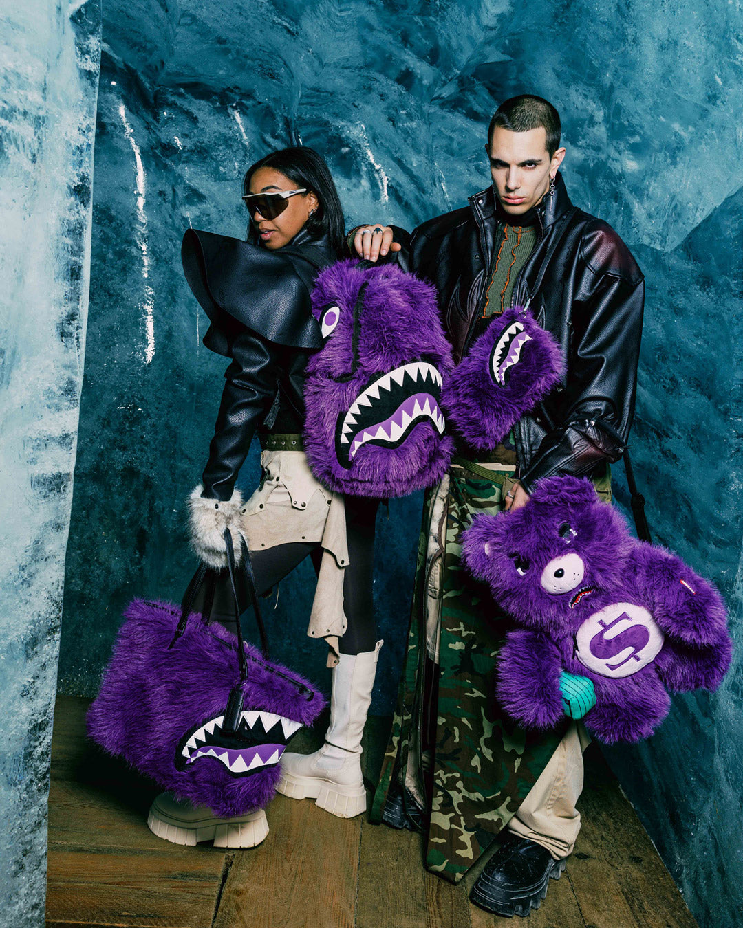 SPRAYGROUND® BACKPACK FUR CRAY PURP MONEYBEAR BACKPACK