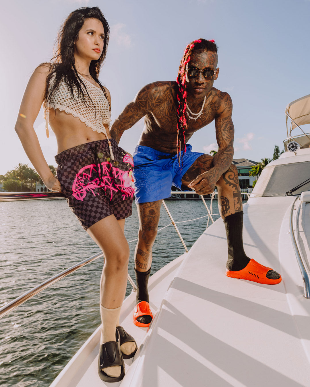 SPRAYGROUND® SWIM PINK PANTHER DIAMOND SHARK SWIM SHORTS