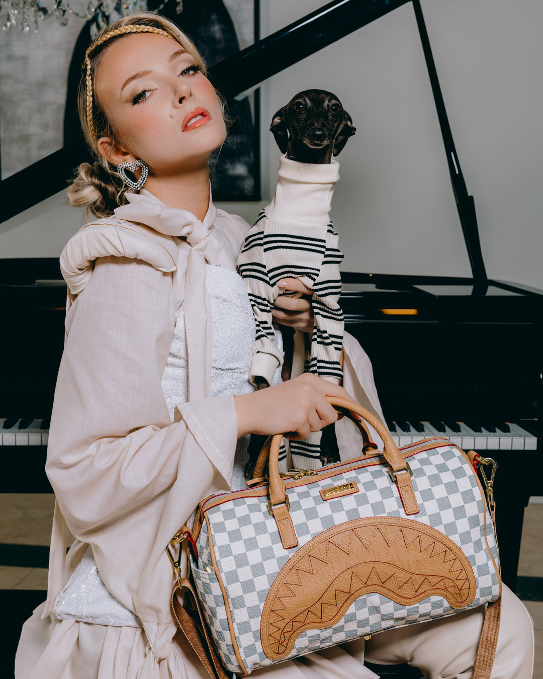 SPRAYGROUND® MINI DUFFLE EMBOSSED CREAM CHECK MINI DUFFLE