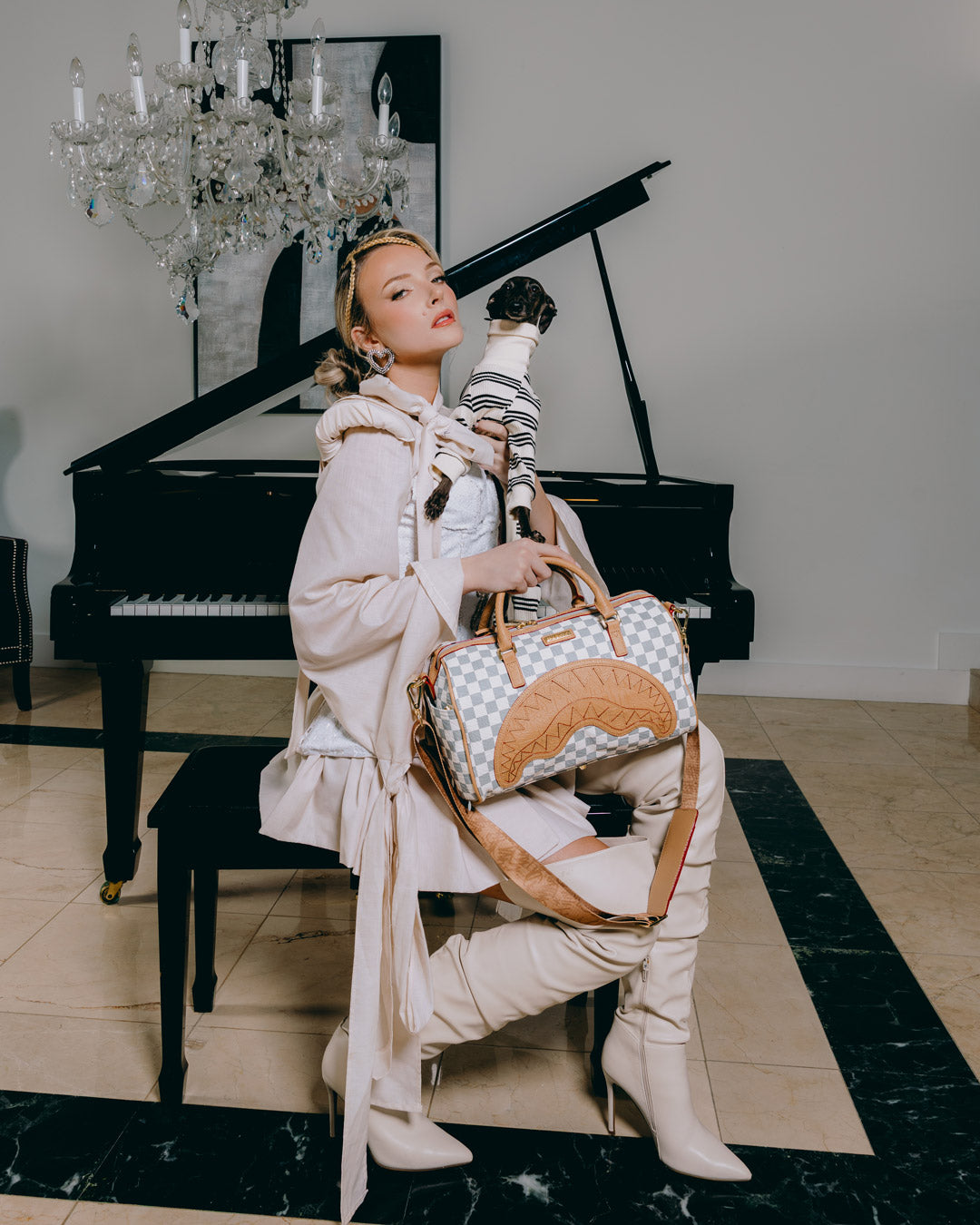 SPRAYGROUND® MINI DUFFLE EMBOSSED CREAM CHECK MINI DUFFLE