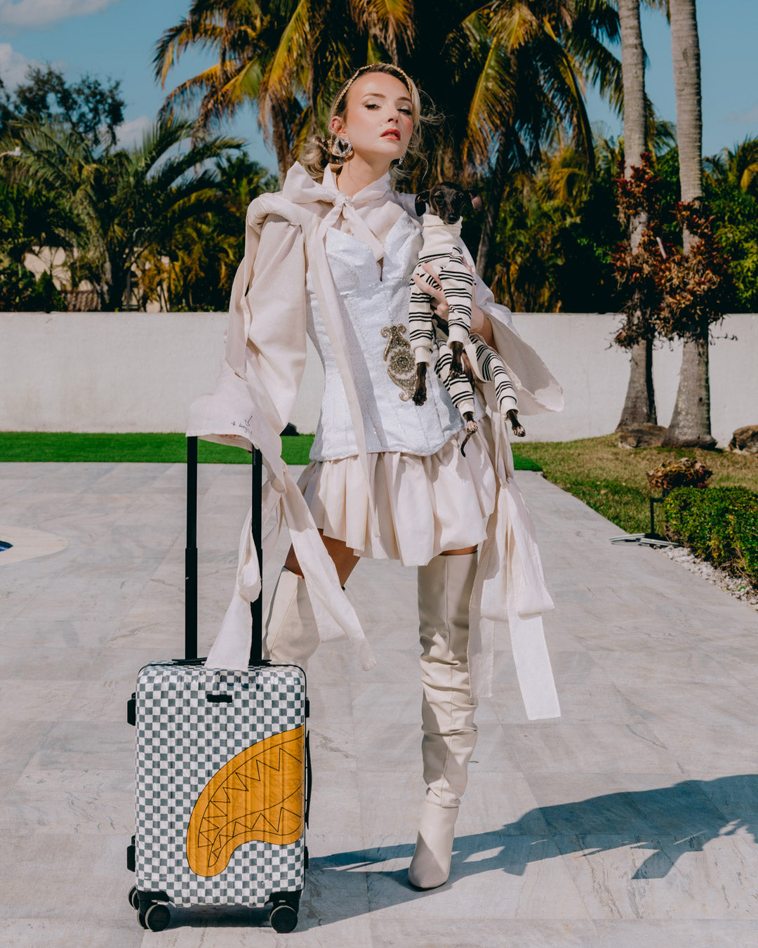 SPRAYGROUND® LUGGAGE EMBOSSED CREAM CHECK CARRY-ON LUGGAGE