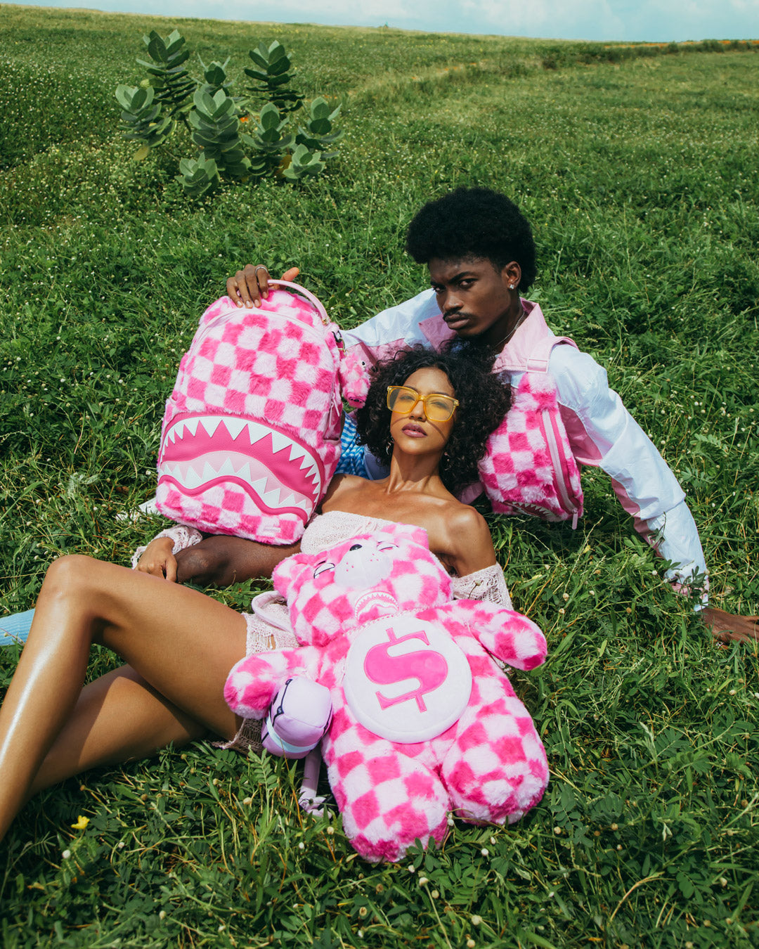 SPRAYGROUND® BACKPACK PINK FUR CHECK MONEYBEAR BACKPACK