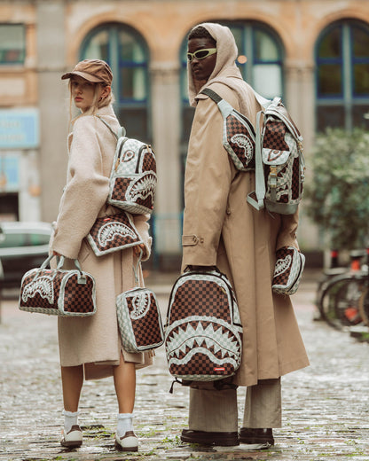 SPRAYGROUND® CROSSBODY CREAM AND BROWN TEAR CHECK SAVVY CROSSBODY