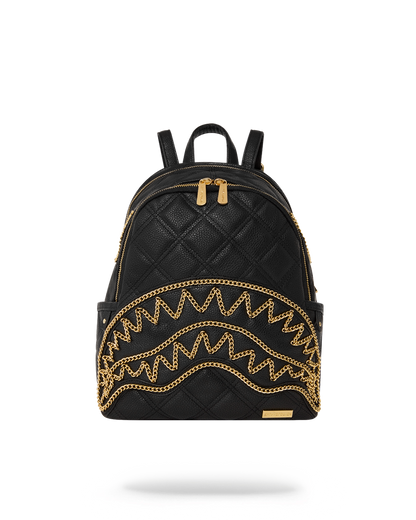SPRAYGROUND® BACKPACK NOIR QUILT GOLD CHAIN SHARK SAVAGE BACKPACK