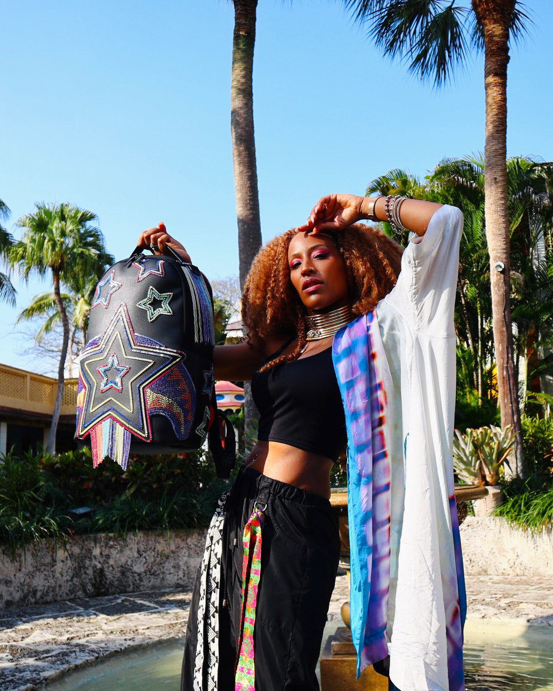 SPRAYGROUND® BACKPACK STAR RACER A.I.7 SANDFLOWER COLLAB BEADED BACKPACK