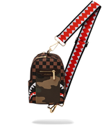 SPRAYGROUND® SLING EXTERIOR GOLD ZIP POCKET SHARKS IN PARIS BACKPACK SLING