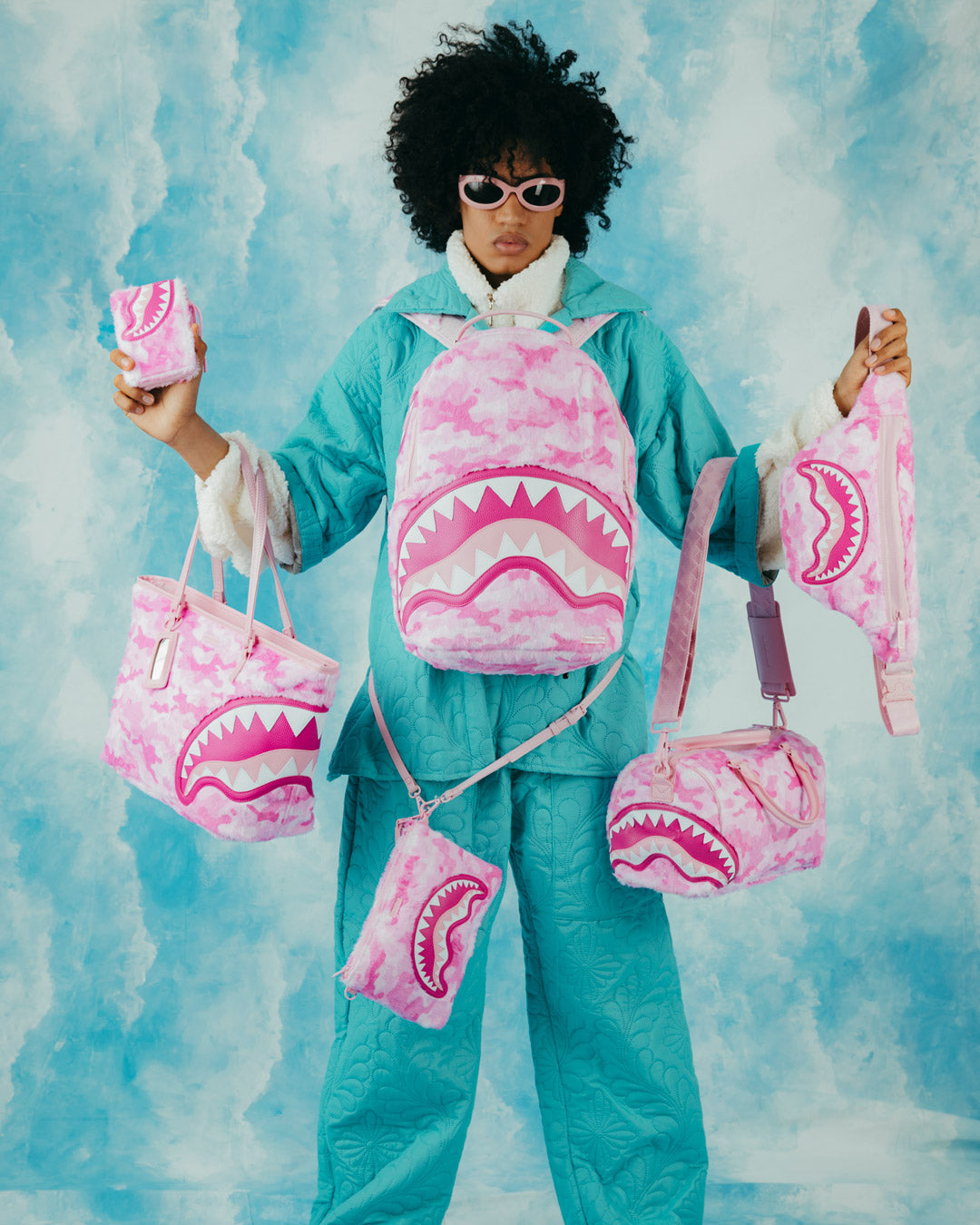 SPRAYGROUND® POUCHETTE PINK CAMO FAUX FUR CROSSOVER CLUTCH