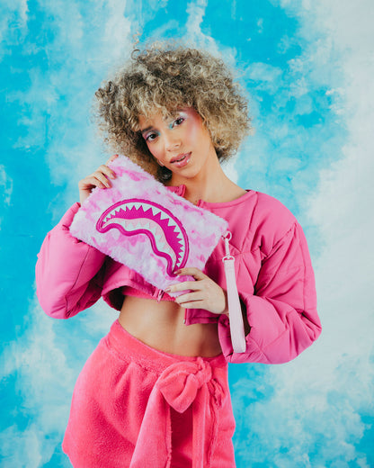 SPRAYGROUND® POUCHETTE PINK CAMO FAUX FUR CROSSOVER CLUTCH