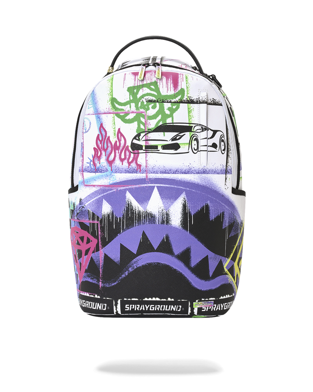 SPRAYGROUND® BACKPACK STENCIL SHARK ATTACK BLACK AND WHITE SPLIT BACKPACK