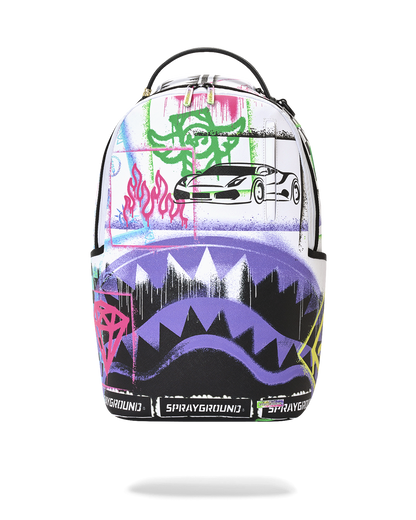 SPRAYGROUND® BACKPACK STENCIL SHARK ATTACK BLACK AND WHITE SPLIT BACKPACK