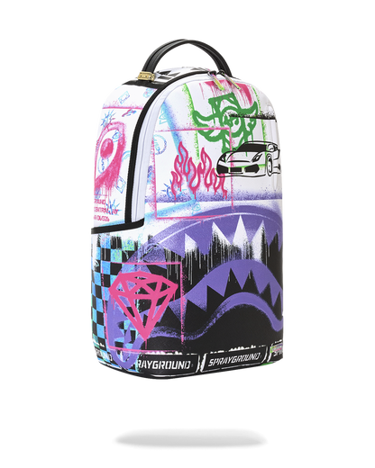 SPRAYGROUND® BACKPACK STENCIL SHARK ATTACK BLACK AND WHITE SPLIT BACKPACK