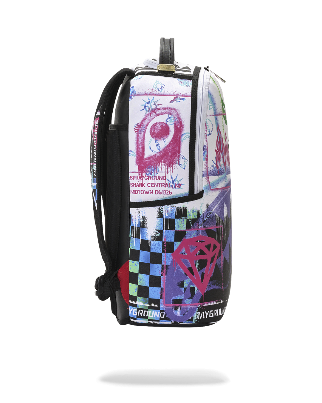 SPRAYGROUND® BACKPACK STENCIL SHARK ATTACK BLACK AND WHITE SPLIT BACKPACK
