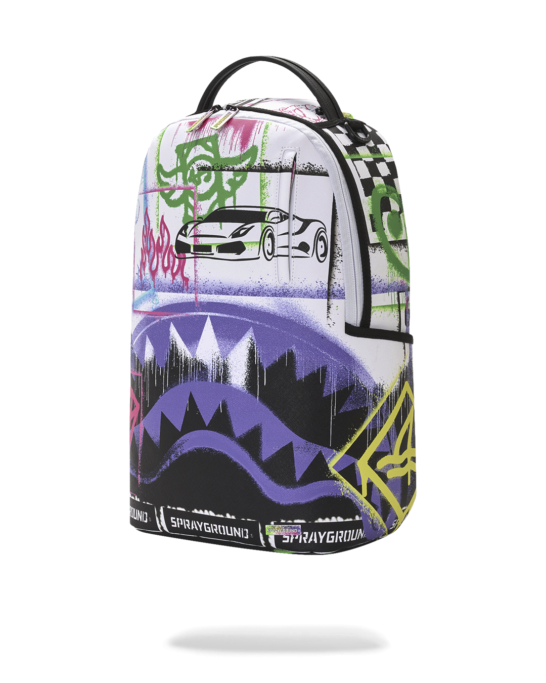 SPRAYGROUND® BACKPACK STENCIL SHARK ATTACK BLACK AND WHITE SPLIT BACKPACK