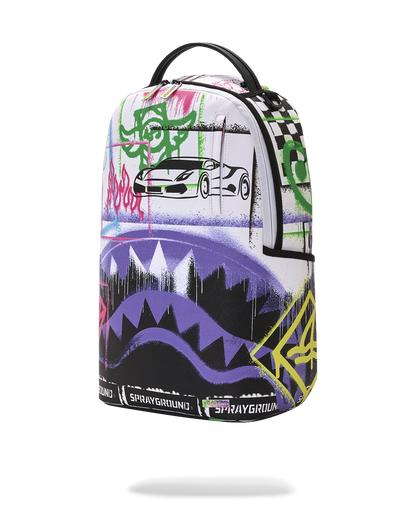 SPRAYGROUND® BACKPACK STENCIL SHARK ATTACK BLACK AND WHITE SPLIT BACKPACK