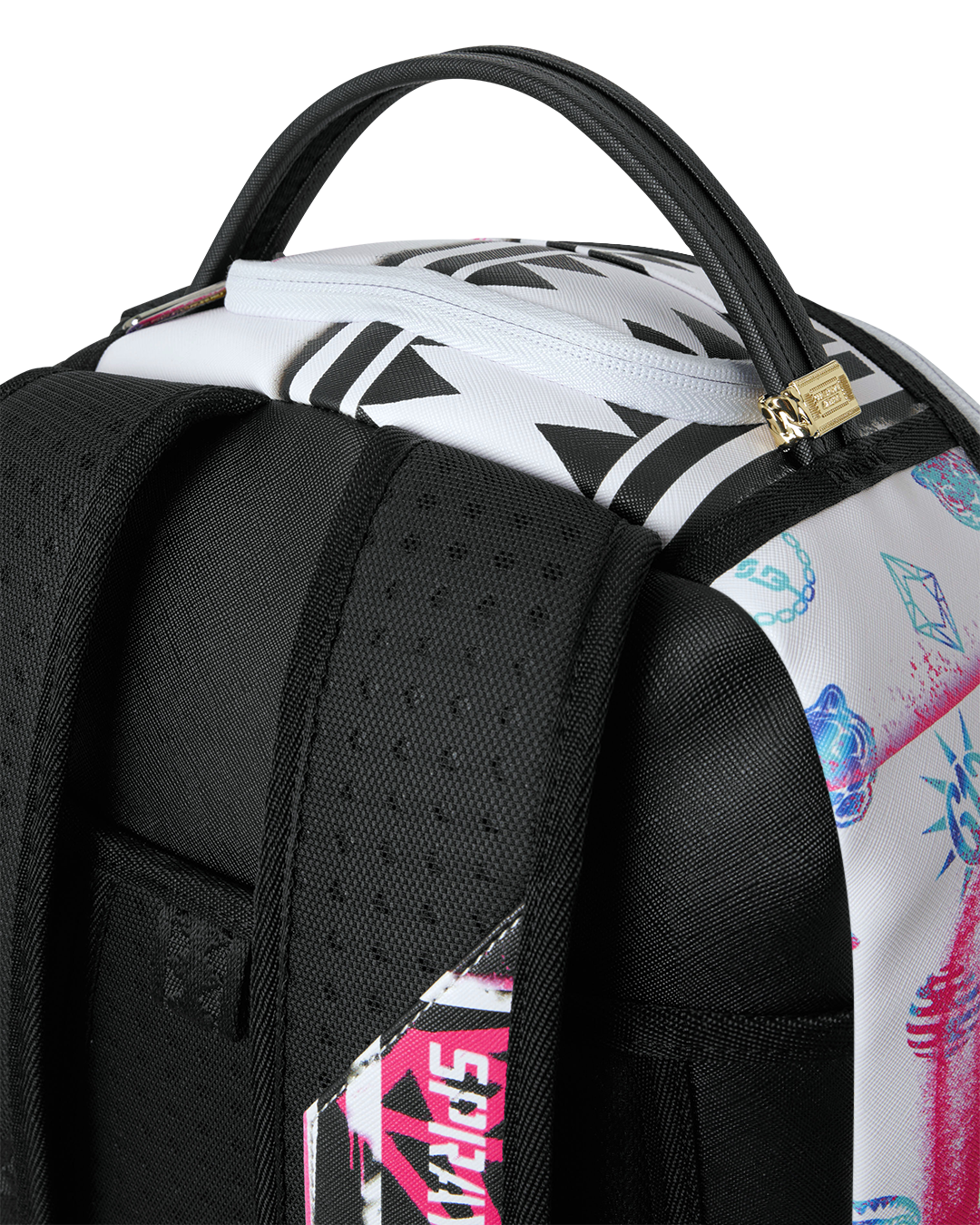 SPRAYGROUND® BACKPACK STENCIL SHARK ATTACK BLACK AND WHITE SPLIT BACKPACK