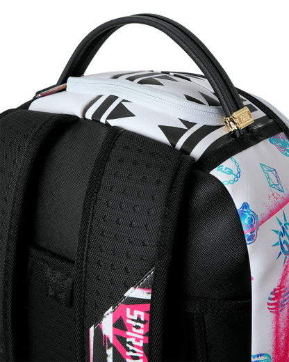 SPRAYGROUND® BACKPACK STENCIL SHARK ATTACK BLACK AND WHITE SPLIT BACKPACK