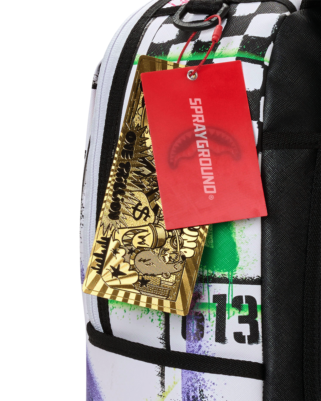 SPRAYGROUND® BACKPACK STENCIL SHARK ATTACK BLACK AND WHITE SPLIT BACKPACK