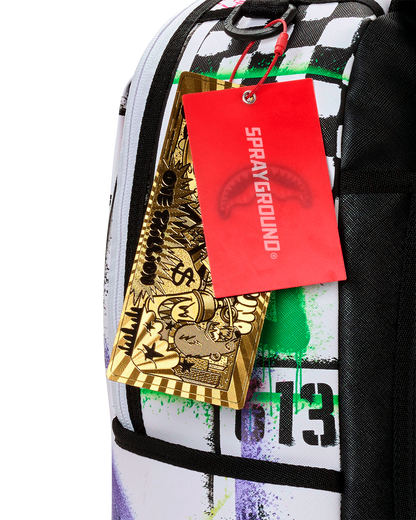 SPRAYGROUND® BACKPACK STENCIL SHARK ATTACK BLACK AND WHITE SPLIT BACKPACK
