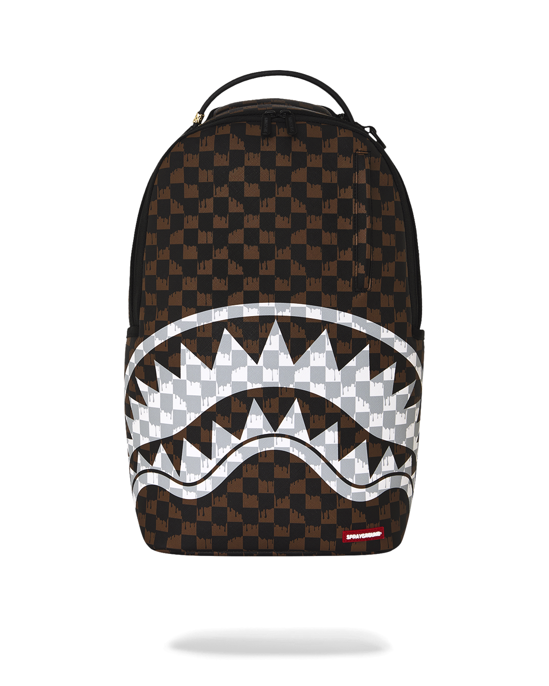 SPRAYGROUND® BACKPACK BROWN AND CREAM DRIP CHECK SHARK BACKPACK