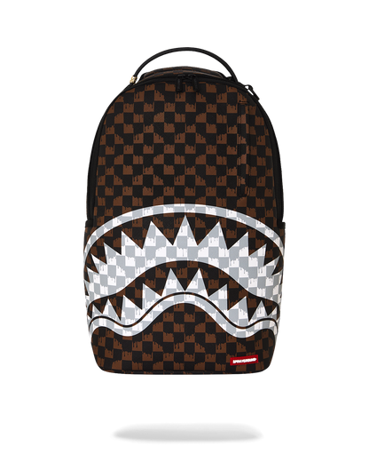 SPRAYGROUND® BACKPACK BROWN AND CREAM DRIP CHECK SHARK BACKPACK