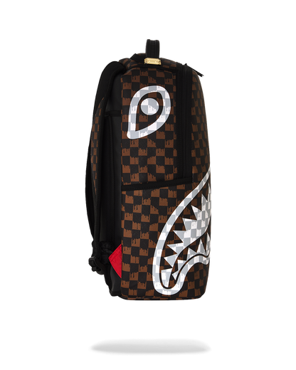 SPRAYGROUND® BACKPACK BROWN AND CREAM DRIP CHECK SHARK BACKPACK
