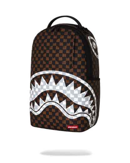 SPRAYGROUND® BACKPACK BROWN AND CREAM DRIP CHECK SHARK BACKPACK