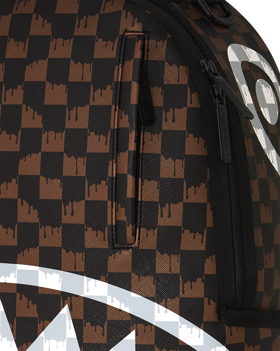 SPRAYGROUND® BACKPACK BROWN AND CREAM DRIP CHECK SHARK BACKPACK