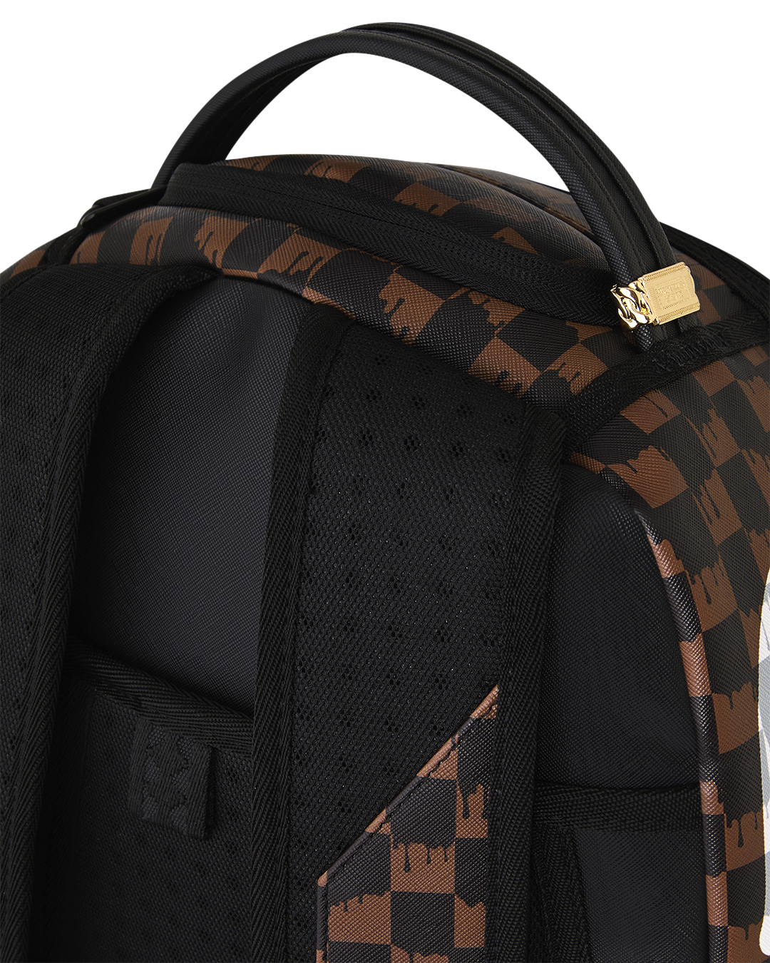 SPRAYGROUND® BACKPACK BROWN AND CREAM DRIP CHECK SHARK BACKPACK