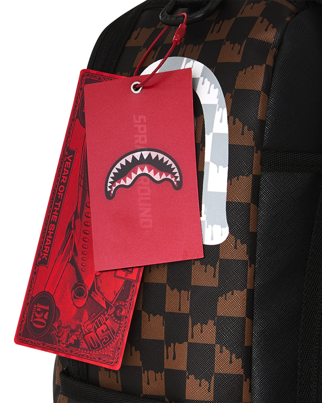 SPRAYGROUND® BACKPACK BROWN AND CREAM DRIP CHECK SHARK BACKPACK