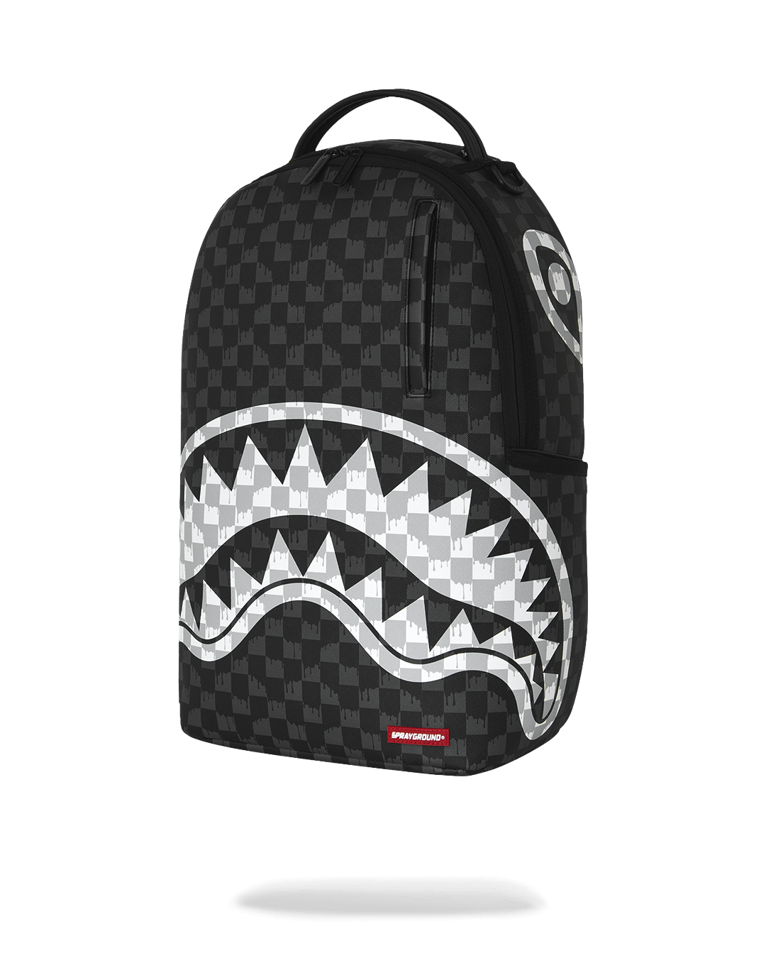 SPRAYGROUND® BACKPACK BLACK AND WHITE DRIP CHECK SHARK BACKPACK
