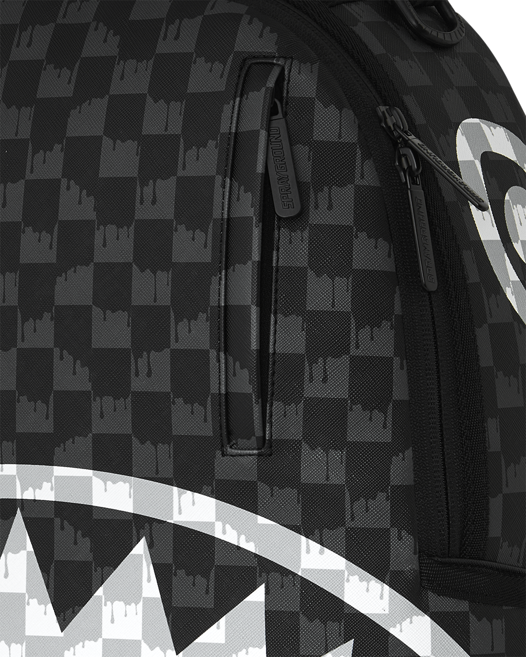 SPRAYGROUND® BACKPACK BLACK AND WHITE DRIP CHECK SHARK BACKPACK