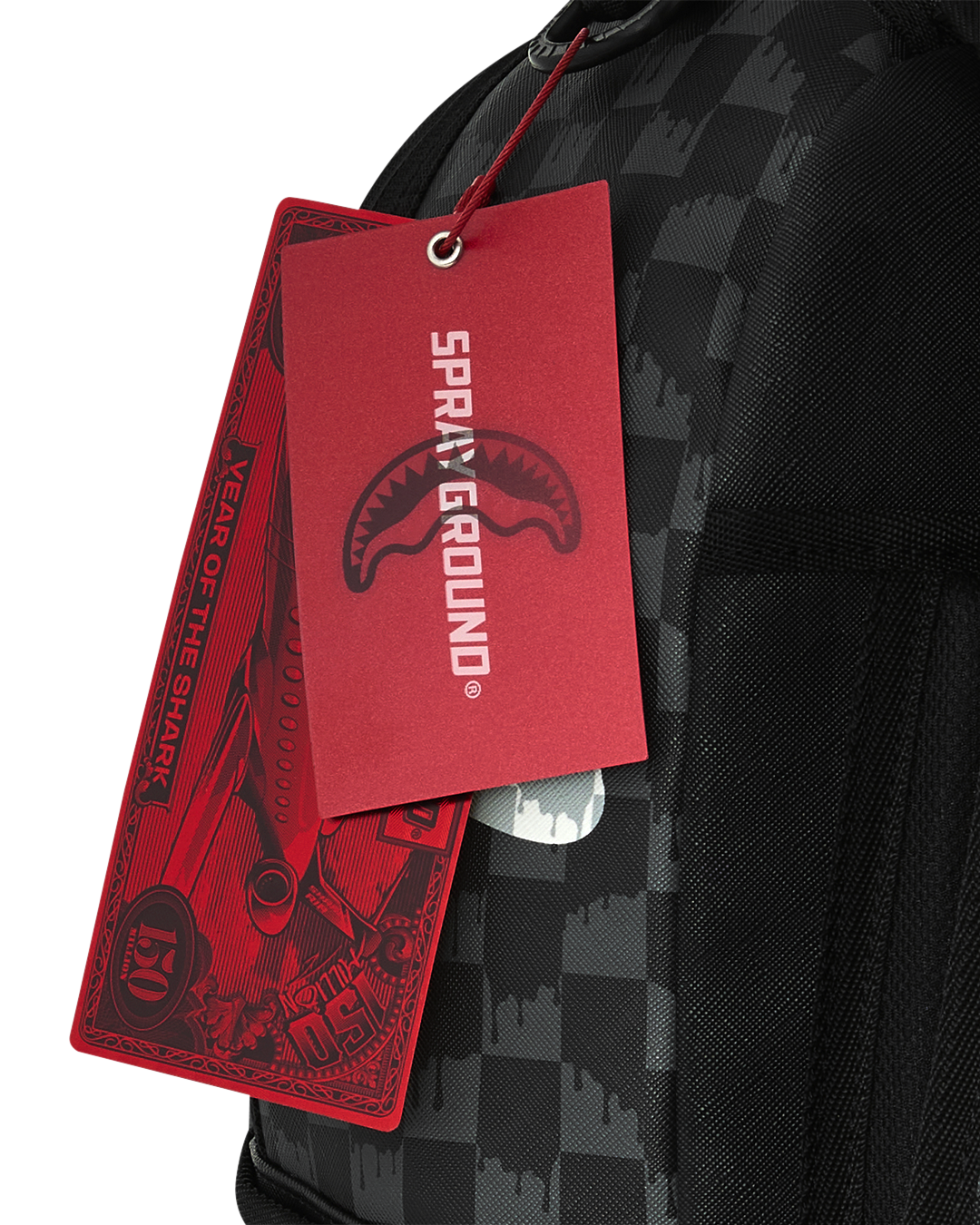 SPRAYGROUND® BACKPACK BLACK AND WHITE DRIP CHECK SHARK BACKPACK