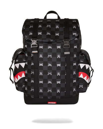 SPRAYGROUND® BACKPACK GRAY PEEKING CHARACTER CHECK MONTE CARLO BACKPACK
