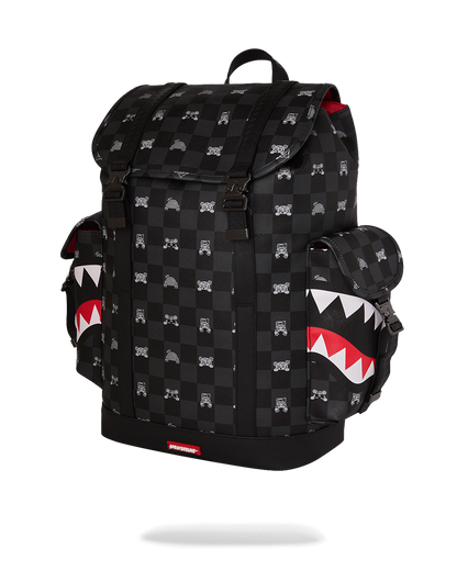 SPRAYGROUND® BACKPACK GRAY PEEKING CHARACTER CHECK MONTE CARLO BACKPACK