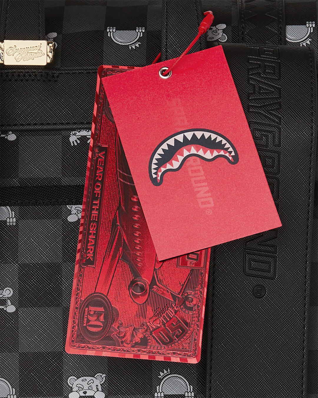 SPRAYGROUND® BACKPACK GRAY PEEKING CHARACTER CHECK MONTE CARLO BACKPACK