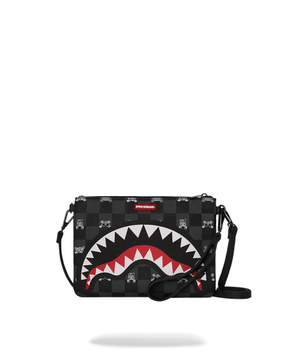 SPRAYGROUND® POUCHETTE GRAY PEEKING CHARACTER CHECK CROSSOVER CLUTCH