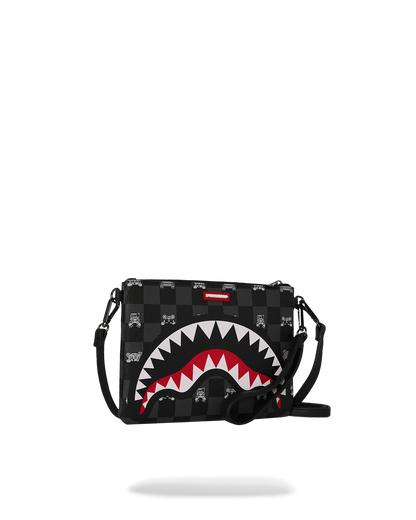 SPRAYGROUND® POUCHETTE GRAY PEEKING CHARACTER CHECK CROSSOVER CLUTCH