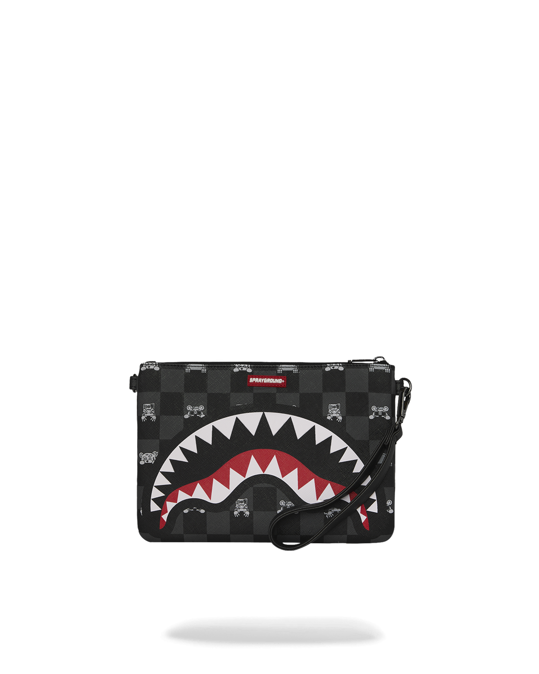 SPRAYGROUND® POUCHETTE GRAY PEEKING CHARACTER CHECK CROSSOVER CLUTCH
