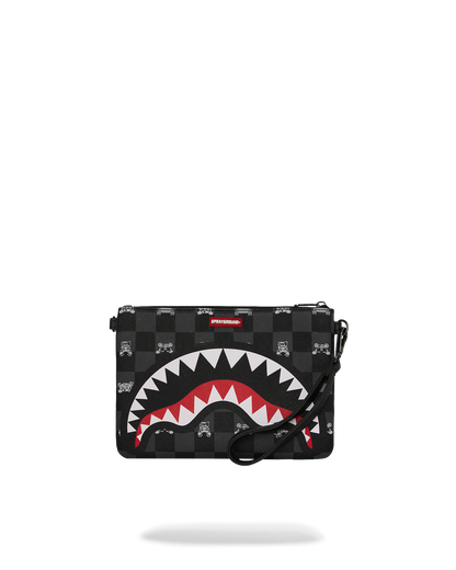 SPRAYGROUND® POUCHETTE GRAY PEEKING CHARACTER CHECK CROSSOVER CLUTCH