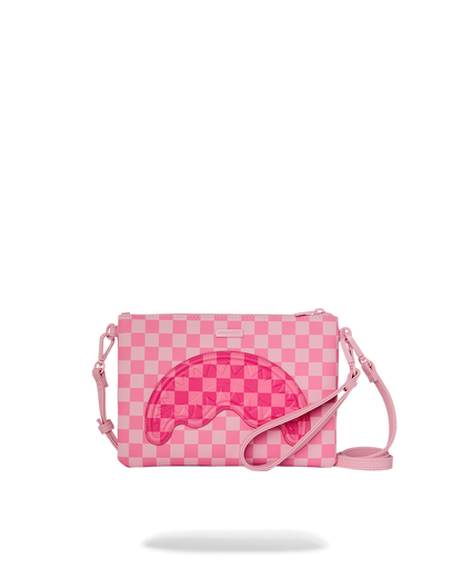 SPRAYGROUND® POUCHETTE PINK SHARKS IN PARIS PATCH CROSSOVER CLUTCH