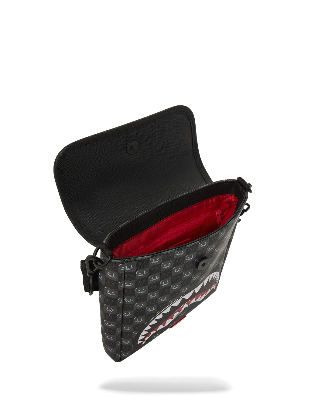 SPRAYGROUND® SLING SHARKS IN PARIS WTF BUBBLY BLACK CHECK MESSENGER SLING