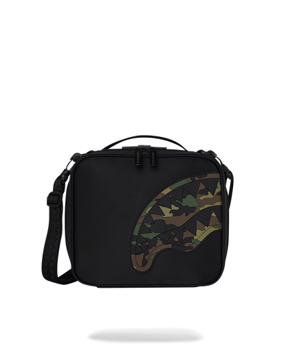 SPRAYGROUND® SNACK PACK SHARK CENTRAL BLACK NYLON CAMO EMBOSSED SHARK SNACKPACK