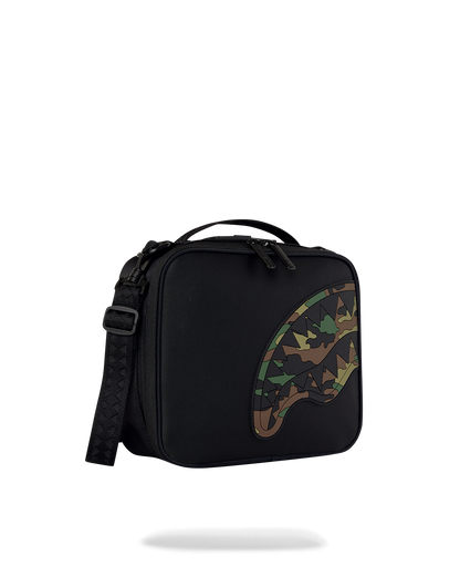 SPRAYGROUND® SNACK PACK SHARK CENTRAL BLACK NYLON CAMO EMBOSSED SHARK SNACKPACK