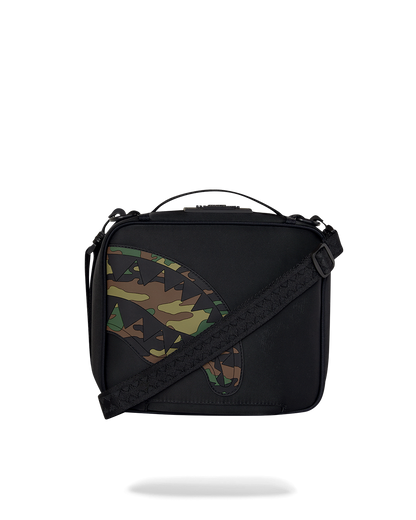 SPRAYGROUND® SNACK PACK SHARK CENTRAL BLACK NYLON CAMO EMBOSSED SHARK SNACKPACK
