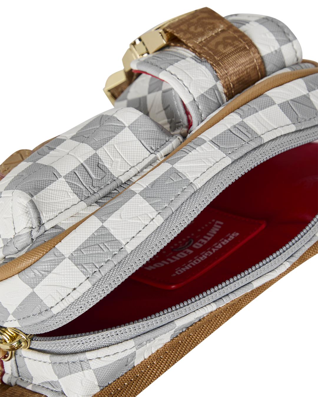 SPRAYGROUND® CROSS BODY EMBOSSED CREAM CHECK CARGO CROSSBODY
