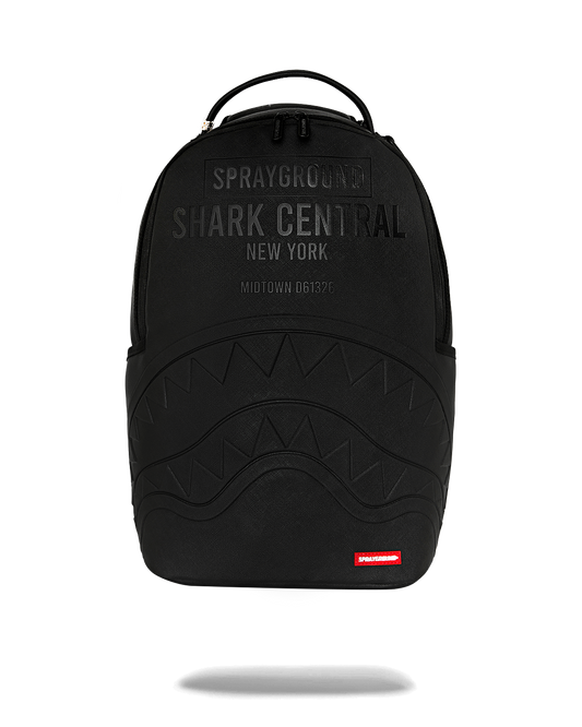 SPRAYGROUNDÂ® BACKPACK SHARK CENTRAL EMBOSSED BLACK NYLON BACKPACK